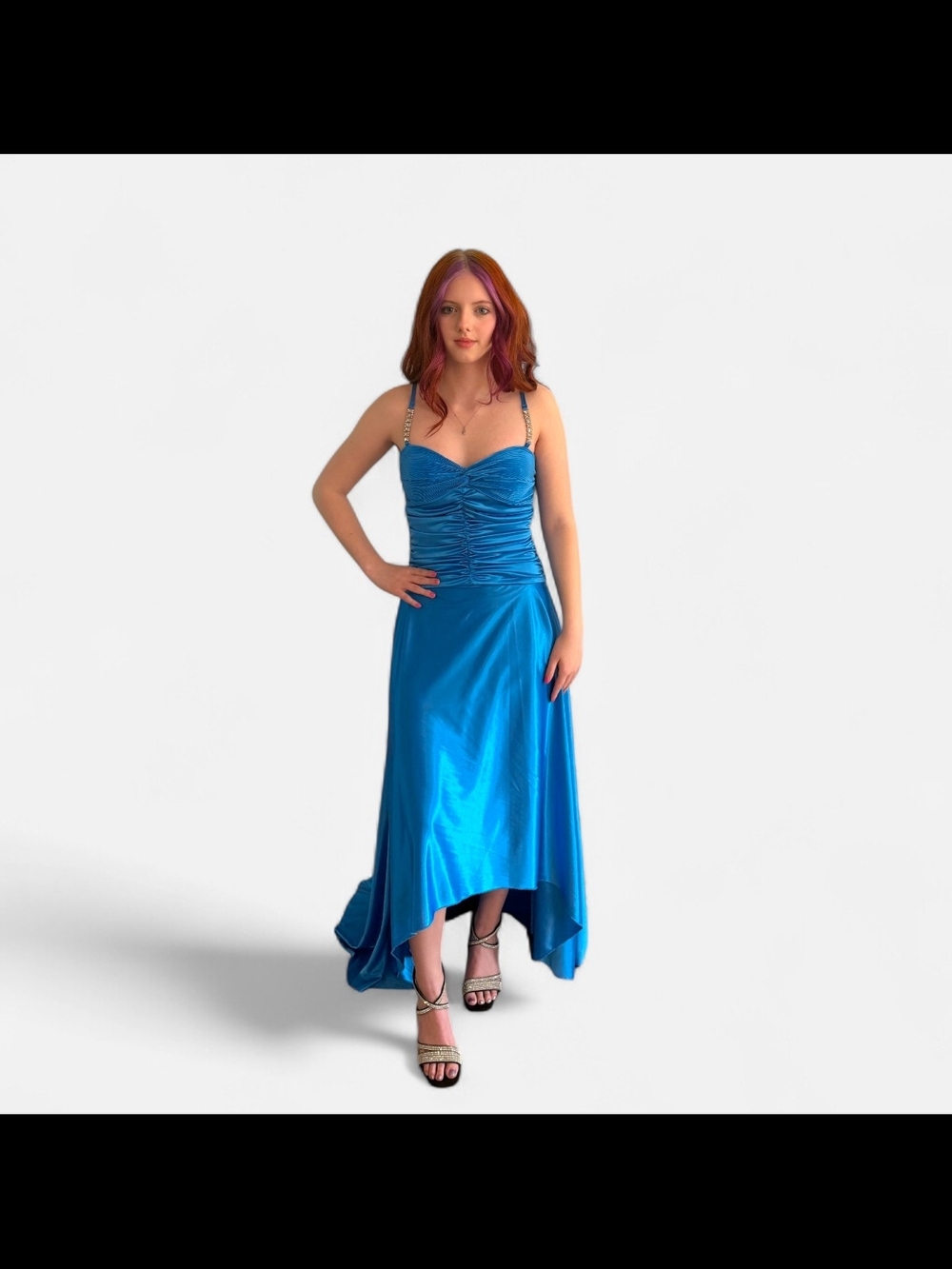 Vintage 90s Y2K Blue high low Prom Homecoming dress City Triangles